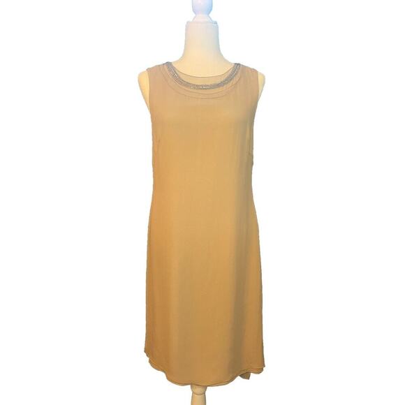 Ralph Lauren Purple Label Silk Cocktail Dress 6 Embellished Beaded Neck Tan $3K - Picture 2 of 16